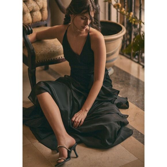 NWT Aidan Mattox Halter Tiered Cascade Ruffle Trumpet Chiffon Mermaid Long Gown - Picture 3 of 16